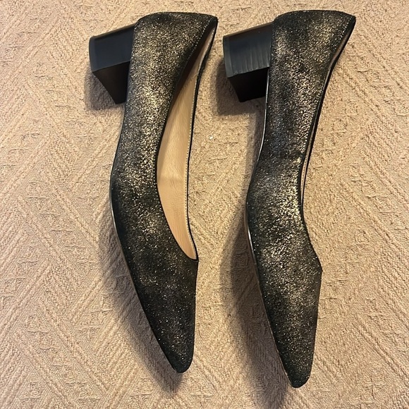 LINEA Paolo Bellini Pointed Toe Low Block Heel Bronze Metallic Suede Gold Black - Picture 8 of 10